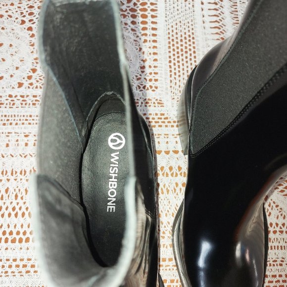 Wishbone Collection Boots 7.5M Patent Leather Black Chunky Platform Heel Pull-on - Picture 12 of 16
